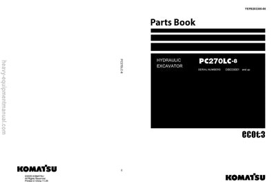 Komatsu PC270LC-8 Hydraulic Excavator Parts Manual SN DBED0001 And Up