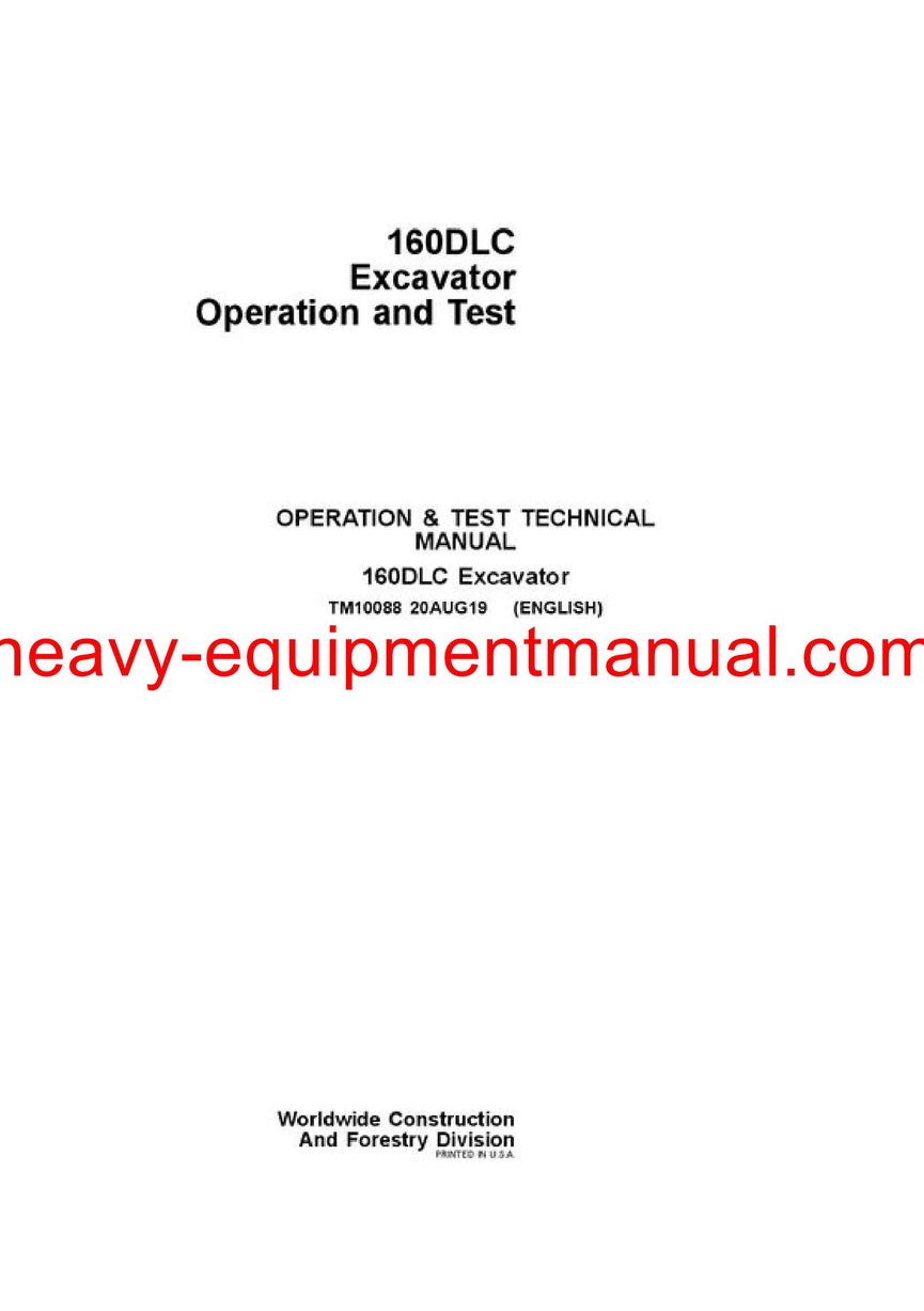 Download John Deere 160DLC Excavator Operation and Test Manual TM10088