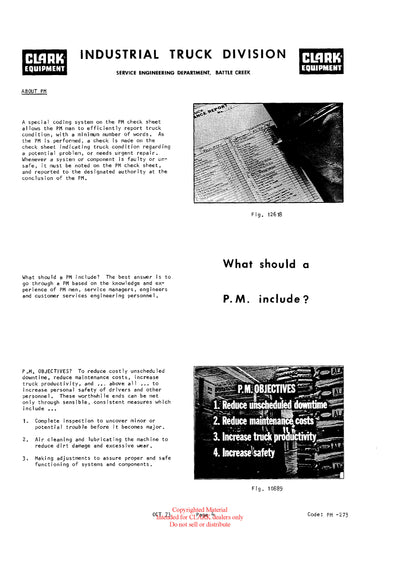 Get Instant Clark PMA-273 Forklift Planned Maintenance &amp; Adjustment Procedures Manual - Download PDF