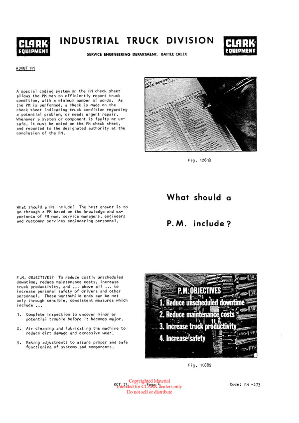 Get Instant Clark PMA-273 Forklift Planned Maintenance &amp; Adjustment Procedures Manual - Download PDF