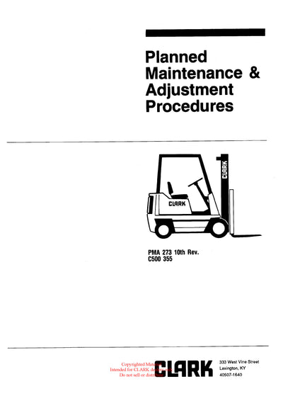 Get Instant Clark PMA-273 Forklift Planned Maintenance &amp; Adjustment Procedures Manual - Download PDF