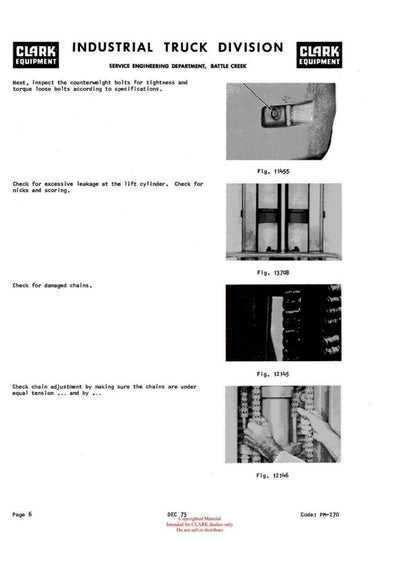 Clark PMA-441 Forklift Planned Maintenance & Adjustment Manual - PDF Download