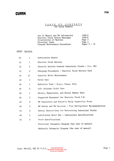 Clark PMA-525 Forklift Planned Maintenance & Adjustment Manual - PDF Download