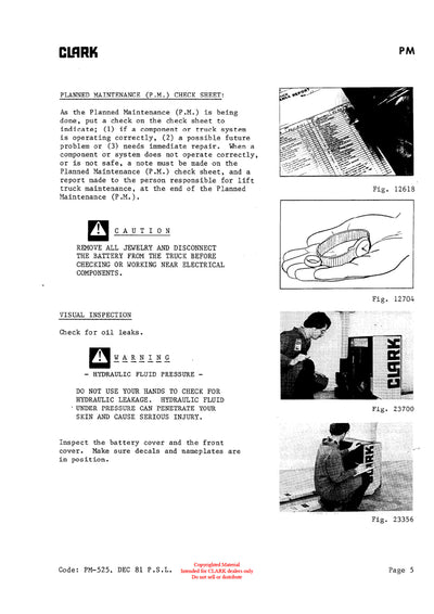 Clark PMA-525 Forklift Planned Maintenance & Adjustment Manual - PDF Download