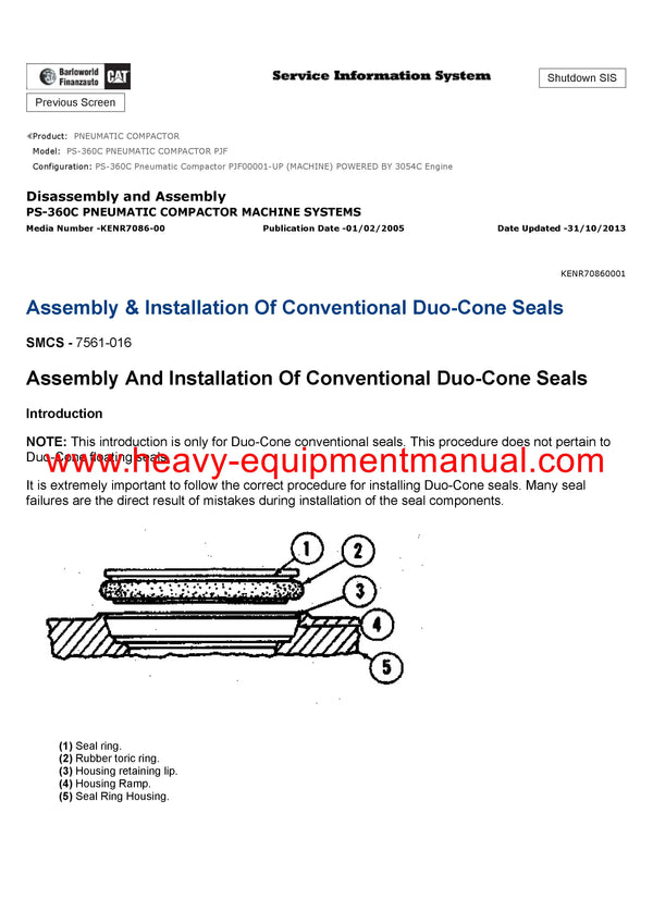 Caterpillar PS-360C PNEUMATIC COMPACTOR Full Complete Service Repair Manual PJF