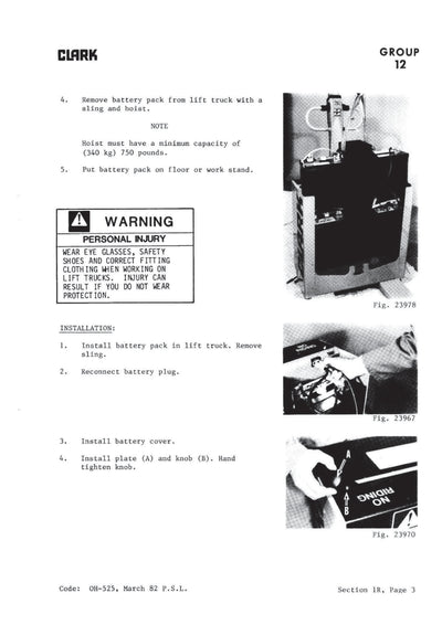 Clark PW15-18PW186 (OH-525) Forklift Overhaul Manual - PDF Download