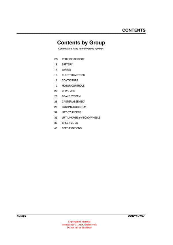 Clark PWX HWX 30-40 (SM-879) Forklift Service Repair Manual - PDF Download