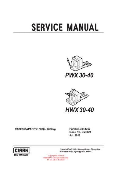 Clark PWX HWX 30-40 (SM-879) Forklift Service Repair Manual - PDF Download