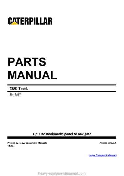 Download Caterpillar 785D Truck Parts Manual MSY