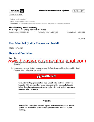 DOWNLOAD CATERPILLAR R1300G II LOAD HAUL DUMP SERVICE REPAIR MANUAL RSL