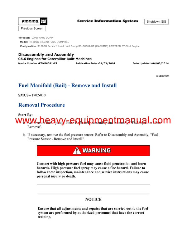 DOWNLOAD CATERPILLAR R1300G II LOAD HAUL DUMP SERVICE REPAIR MANUAL RSL