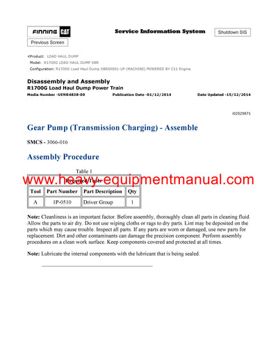 DOWNLOAD CATERPILLAR R1700G LOAD HAUL DUMP SERVICE REPAIR MANUAL XBR