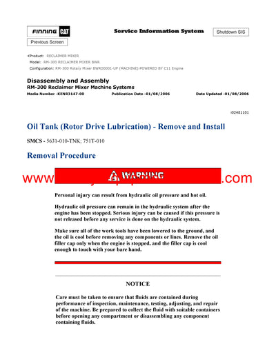 DOWNLOAD CATERPILLAR RM-300 RECLAIMER MIXER SERVICE REPAIR MANUAL BWR