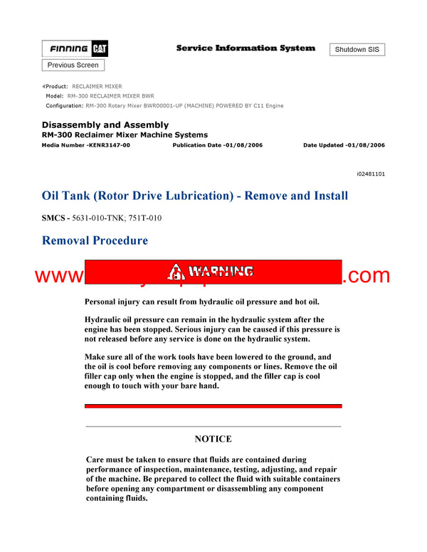 DOWNLOAD CATERPILLAR RM-300 RECLAIMER MIXER SERVICE REPAIR MANUAL BWR