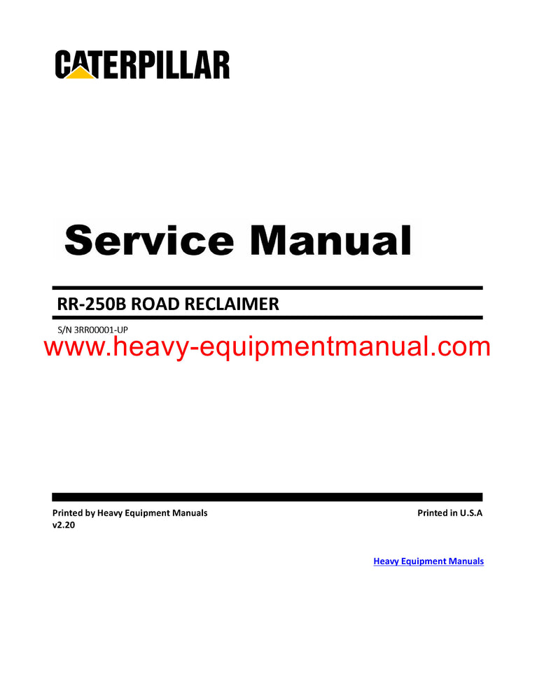 Download Caterpillar RR-250B ROAD RECLAIMER Service Repair Manual 3RR