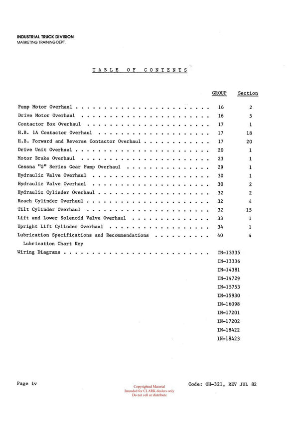 Clark S 20 30 40 - SP 20 25 30 (OH-321) Forklift Overhaul Manual - PDF Download