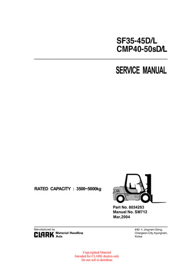 Clark SF 35-45 D L CMP 40-50s D L (SM-712)Forklift Service Repair Manual - PDF Download