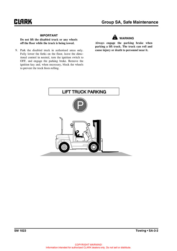 Clark SM-1023 Forklift Service Repair Manual - PDF Download