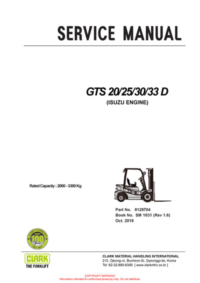 Clark SM-1031 Forklift Service Repair Manual - PDF Download