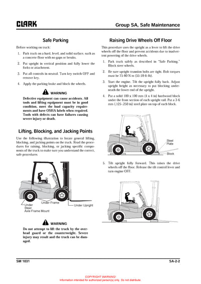 Clark SM-1031 Forklift Service Repair Manual - PDF Download