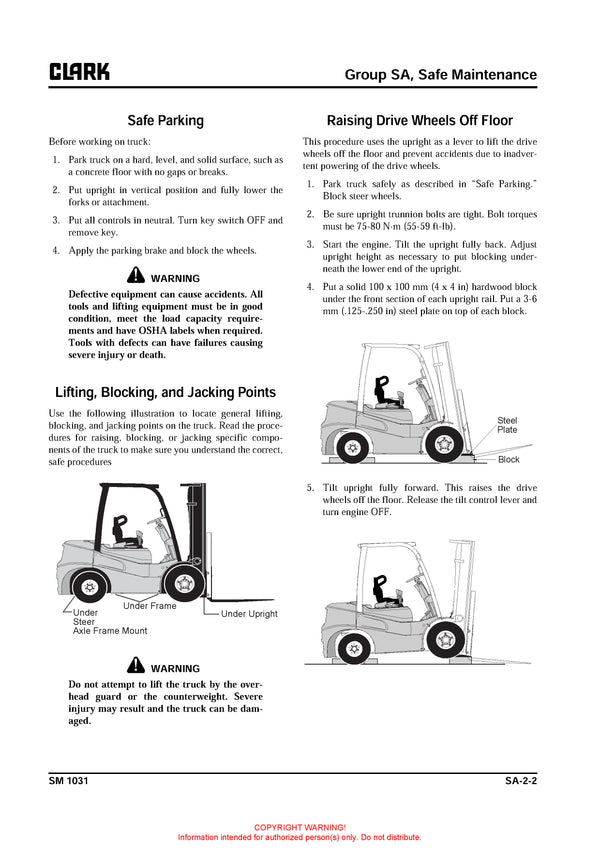 Clark SM-1031 Forklift Service Repair Manual - PDF Download