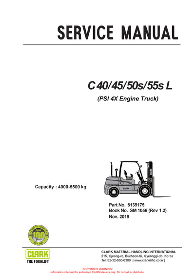 Clark C 40/45/50s/55s L (SM-1056) Forklift Service Repair Manual - PDF Download
