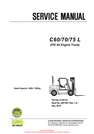 Clark C60/70/75 L (SM-1057) Forklift Service Repair Manual - PDF Download