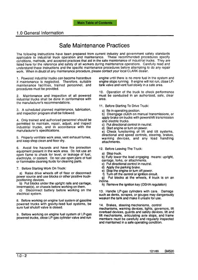 Clark GCS GPS (SM-520R) Forklif Service Repair Manual - PDF Download