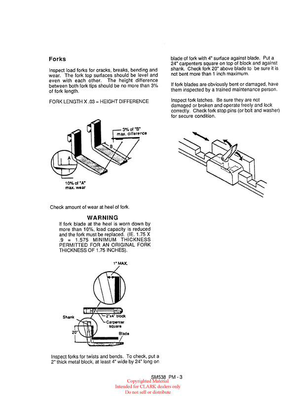 Clark NS NP PM (SM-538) Forklift Service & Adjustment Manual - PDF Download