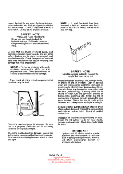 Get Instant Clark SM-548 ECS 17-30 Forklift Service Repair Manual - Download PDF