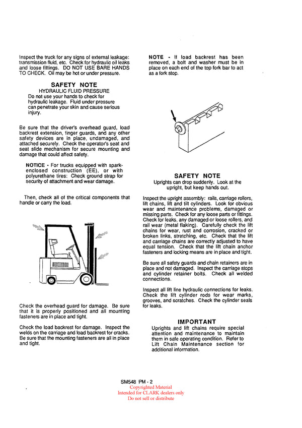 Get Instant Clark SM-548 ECS 17-30 Forklift Service Repair Manual - Download PDF