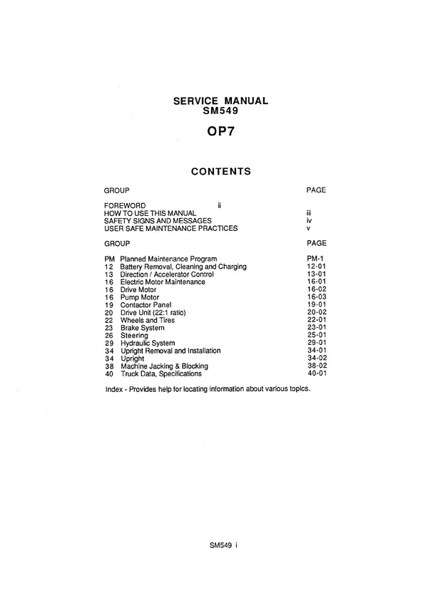 Clark OP 7 (SM-549) Forklift Service & Adjustment Manual - PDF Download
