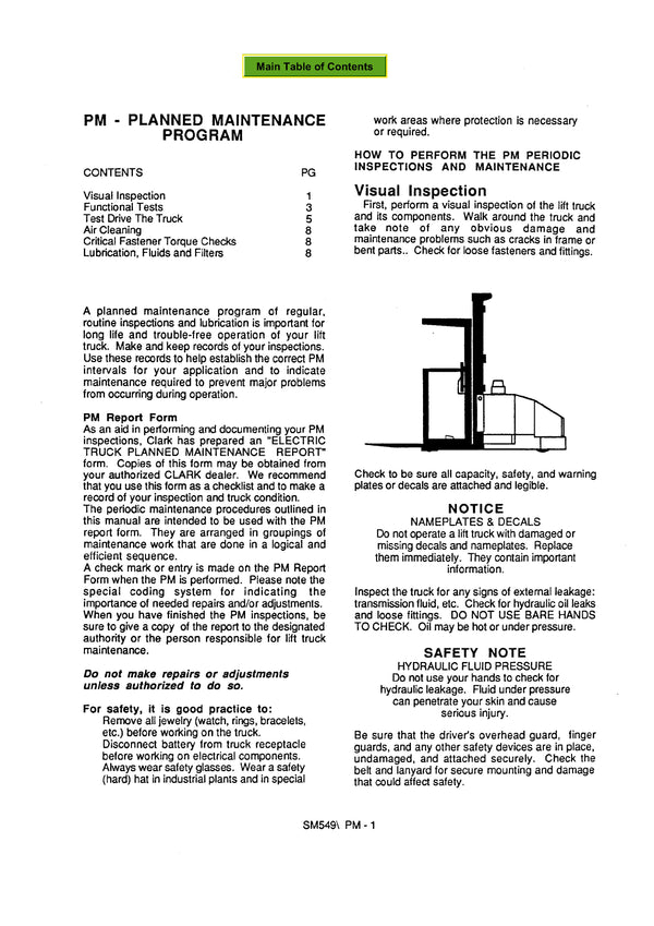 Clark OP 7 (SM-549) Forklift Service & Adjustment Manual - PDF Download