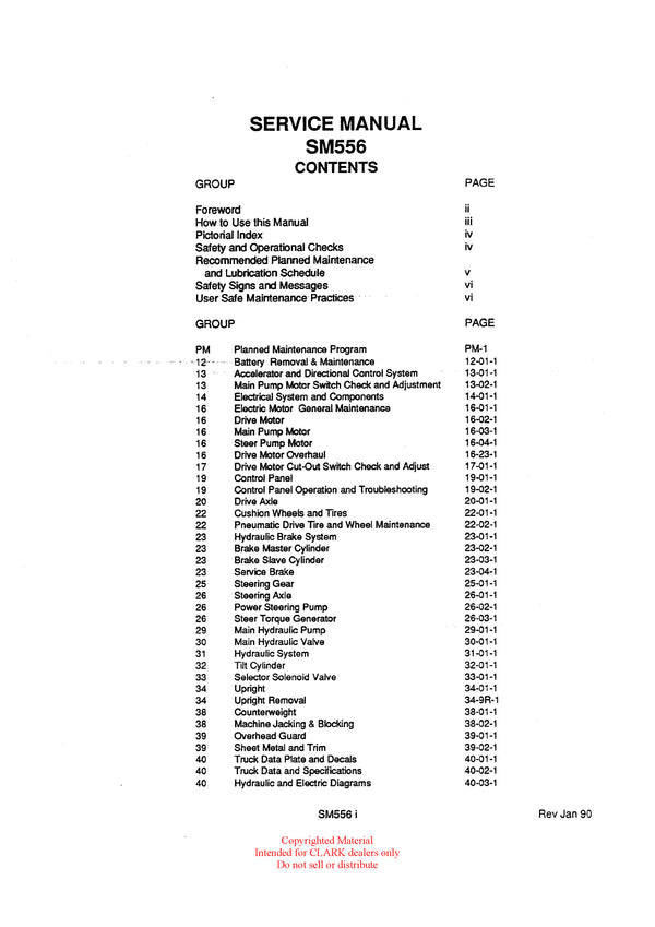 Clark ESM 12-25 (SM-556) Forklift Service Repair Manual - PDF Download