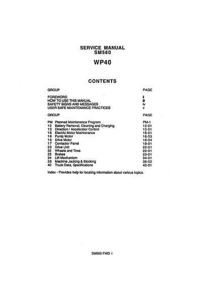 Clark WP 40 (SM-560) Pallet Service Repair Manual - PDF Download