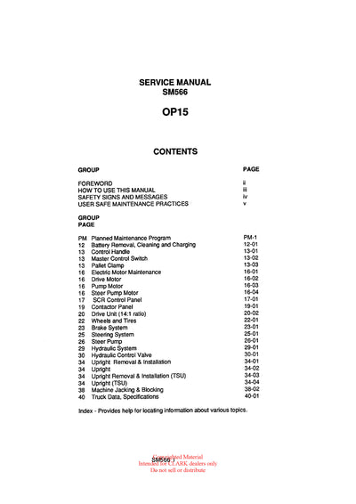 Clark OP-15 (SM-566) Forklift Service Repair Manual - PDF Download
