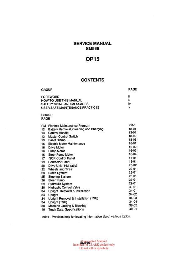 Clark OP-15 (SM-566) Forklift Service Repair Manual - PDF Download