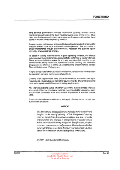 Clark PWD HWD 25 (SM-568) Forklift Service Repair Manual - PDF Download