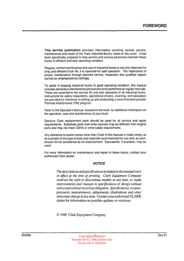 Clark PWD HWD 25 (SM-568) Forklift Service Repair Manual - PDF Download