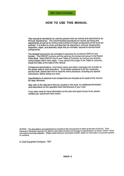 Clark ECS 17-30 (SM-581) Forklift Service Repair Manual - PDF Download