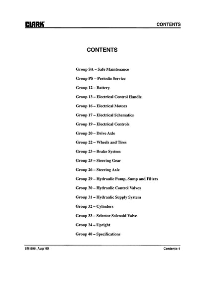 Clark ESM II (SM-596) Forklift Service Repair Manual - PDF Download