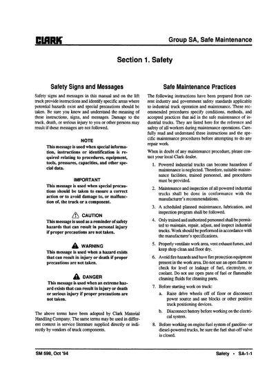 Clark CGC CGP CDP 20-30 (SM-598S) Forklift Service Repair Manual - PDF Download