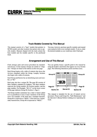Clark EC500 60-80 (SM-604) Forklift Service Repair Manual - PDF Download