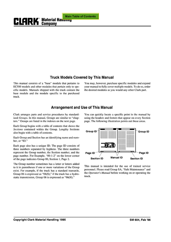 Clark EC500 60-80 (SM-604) Forklift Service Repair Manual - PDF Download