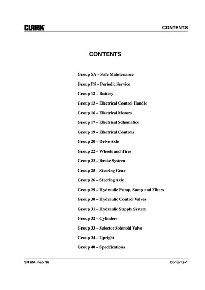 Clark EC500 60-80 (SM-604) Forklift Service Repair Manual - PDF Download