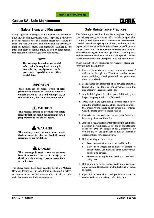 Clark EC500 60-80 (SM-604) Forklift Service Repair Manual - PDF Download