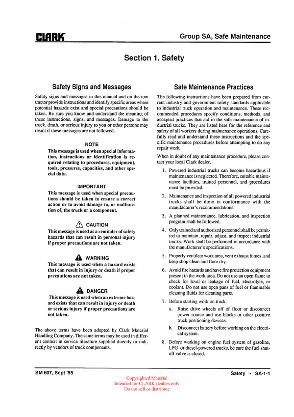 Clark GT30,50,60E (SM-607G) Gasoline Tractor Service Repair Manual - PDF Download