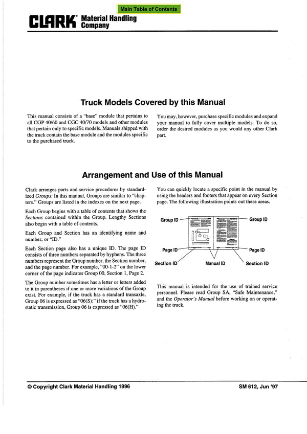 Clark CGC CGP 40-60 (SM-612) Forklift Service Repair Manual - PDF Download