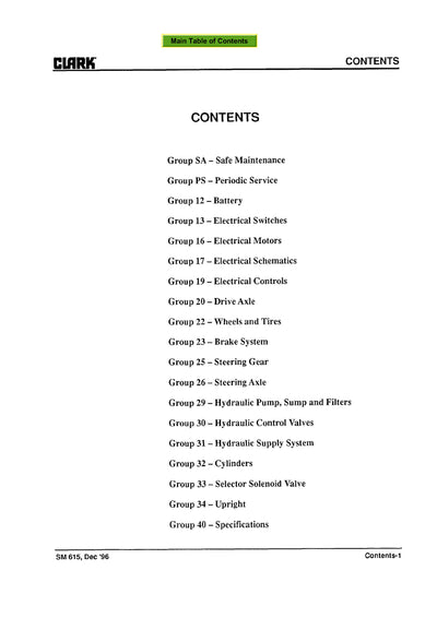 Clark ECG 20-32 (SM-615) Forklift Service Repair Manual - PDF Download