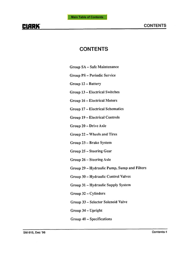 Clark ECG 20-32 (SM-615) Forklift Service Repair Manual - PDF Download